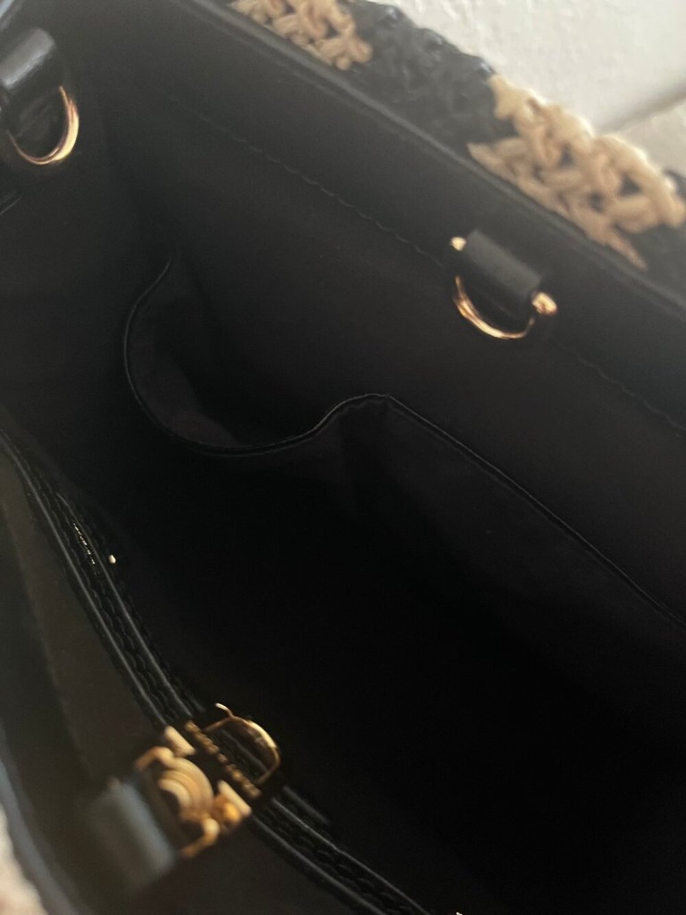 SAINT & SOFIA Mini Tote Bag Raffia Black/Tan Leather Artisan Handbag W/Strap - Picture 15 of 15